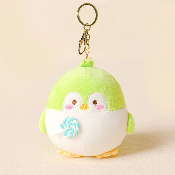 Lolipop Penguen Peluş Anahtarlık - Yeşil 10cm