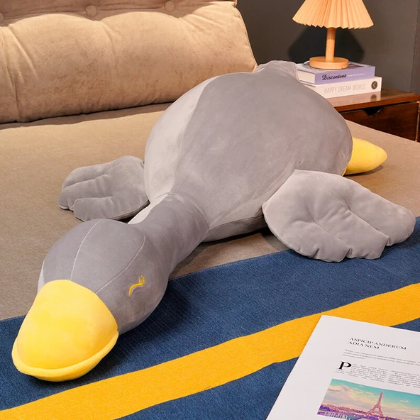 Büyük Kaz Peluş Yastık - Gri Kısık Gözlü - 140cm