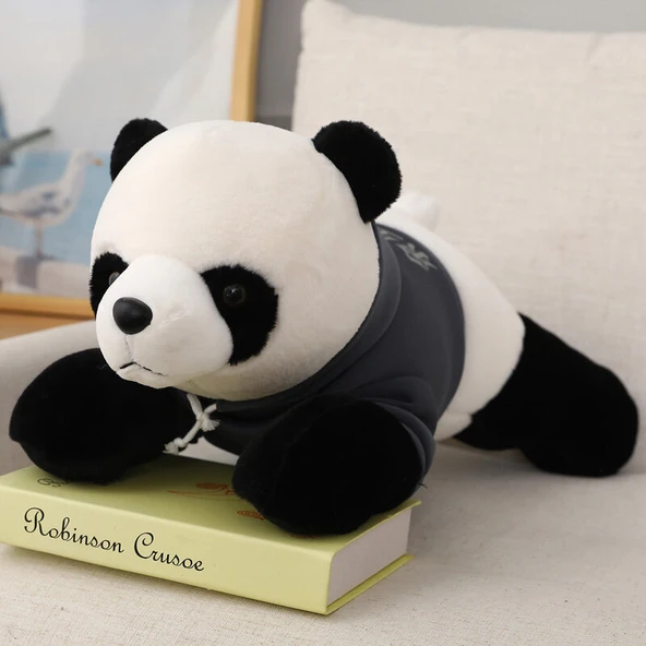 Koyu Gri Elbiseli Panda Peluş Oyuncak Yastık - 60cm