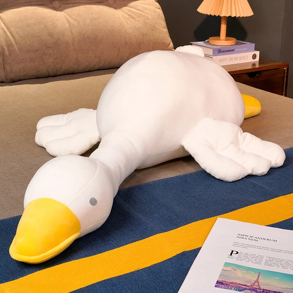 Büyük Kaz Peluş Yastık - Beyaz Yuvarlak Gözlü - 100cm