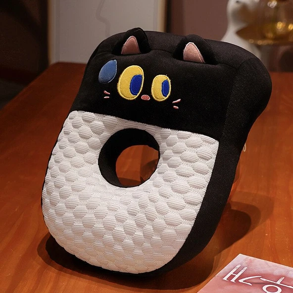 Büyük Gözlü Kedi Tasarımlı Uyku Yastığı - 25x35x13cm
