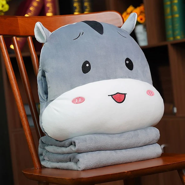 3'ü 1 Arada Peluş Hamster Yastık Battaniye - 100x170cm Battaniye