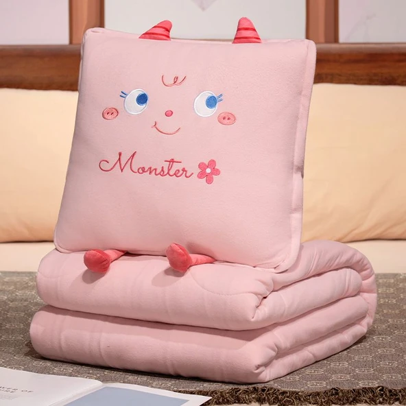 Isınan Peluş Yastık Battaniye - Pembe - 40*40/110*150cm