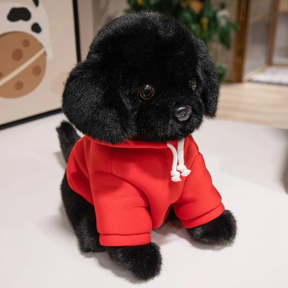 Kapüşonlu Labrador Peluş Oyuncak - Siyah - 23cm