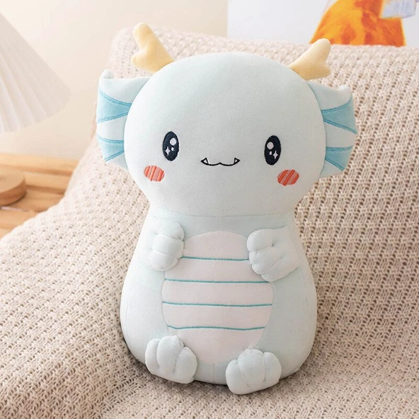 Sevimli Küçük Yeşil Ejderha Peluş Oyuncak - Mavi, 35cm