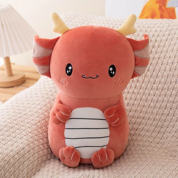 Sevimli Küçük Yeşil Ejderha Peluş Oyuncak - Kırmızı, 35cm