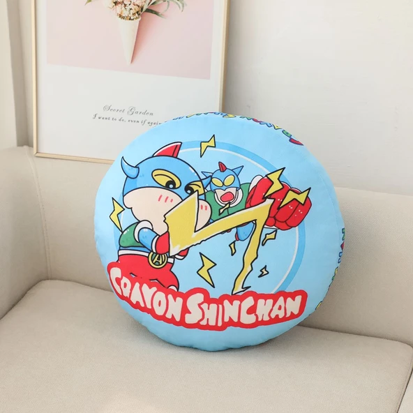 Crayon Shin-chan Süper Kahraman Yuvarlak Peluş Yastık - Aksiyon Kamen Mavi 36cm