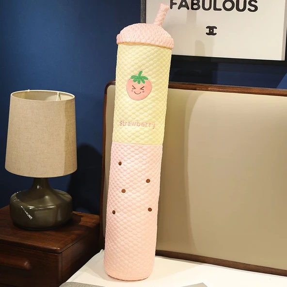 Sütlü Çay Bardağı Peluş Yastık - Çilek Buzlu, 130cm