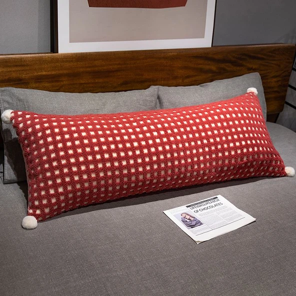 Kuzu Yünü Uzun Yastık Peluş Oyuncak - Kırmızı 60cm - Resim 11