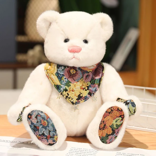 Etnik Tarzda Beyaz Ayıcık Peluş Oyuncak - 25cm