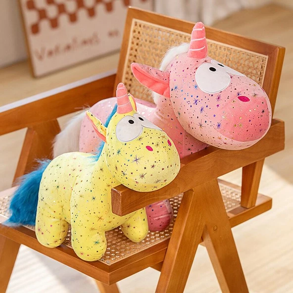 Çiçek Desenli Unicorn Peluş Oyuncak - Siyah 40cm - 7