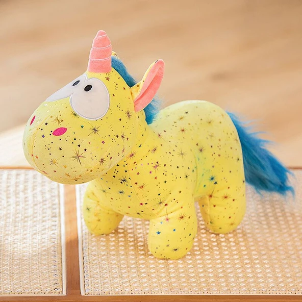 Çiçek Desenli Unicorn Peluş Oyuncak - Siyah 40cm - 5