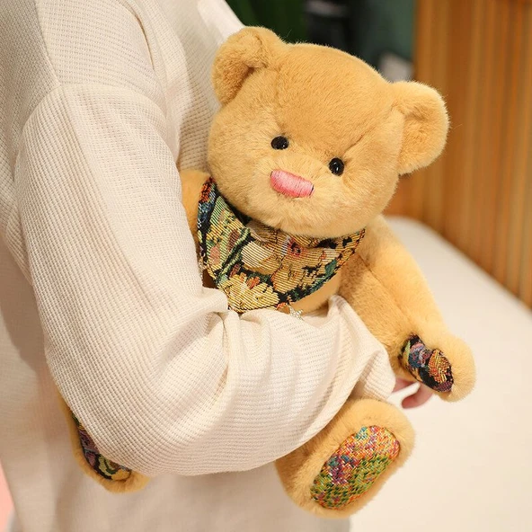 Etnik Tarzda Açık Kahverengi Ayıcık Peluş Oyuncak - 25cm - 8