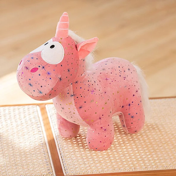 Çiçek Desenli Unicorn Peluş Oyuncak - Siyah 40cm - 10