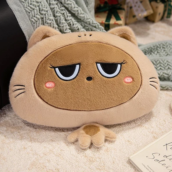 Sevimli Siyam Kedi Peluş Yastık - Süt İnek Kedi 40x50 cm - 9