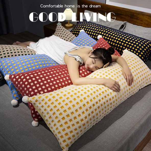 Kuzu Yünü Uzun Yastık Peluş Oyuncak - Kırmızı 60cm - Resim 5