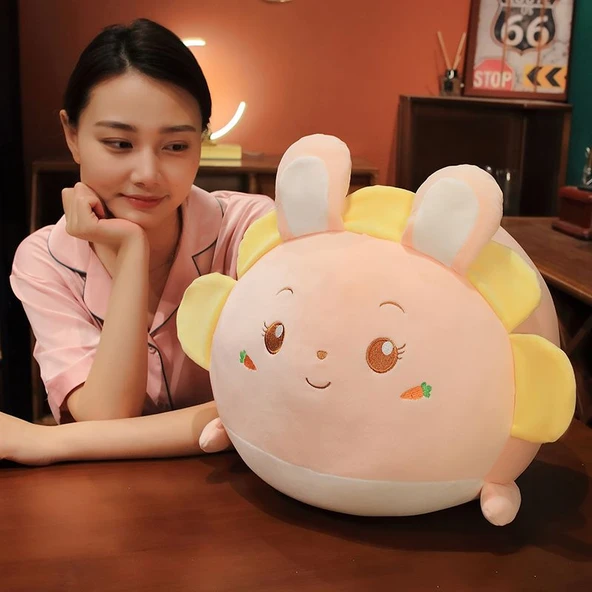 Ayçiçeği Desenli Tombul Tavşan Peluş Yastık - 35cm - 5