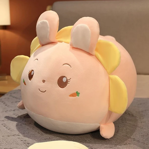 Ayçiçeği Desenli Tombul Tavşan Peluş Yastık - 35cm - 12