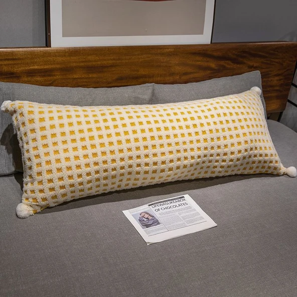 Kuzu Yünü Uzun Yastık Peluş Oyuncak - Kırmızı 60cm - Resim 4