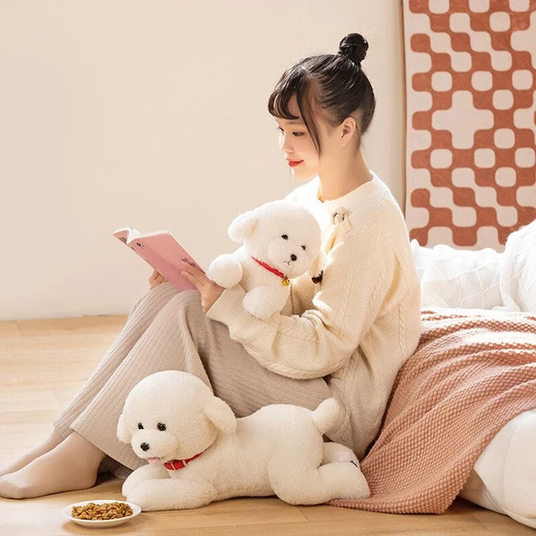Bichon Frise Peluş Oyuncak - Yatan 28cm - 12