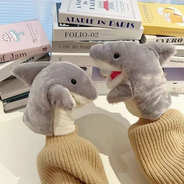 Köpek Balığı El Kuklası - Gri - 22cm - 8