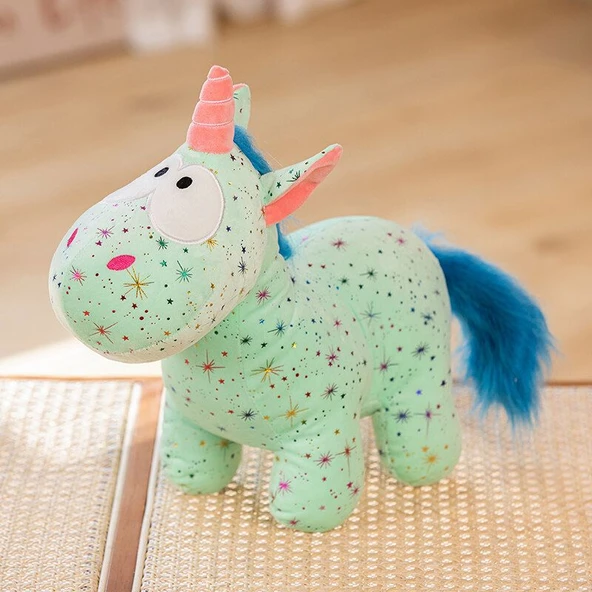 Çiçek Desenli Unicorn Peluş Oyuncak - Yeşil 40cm