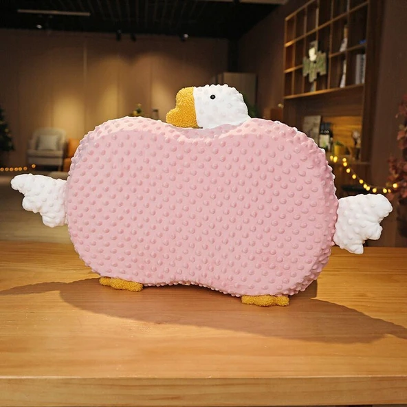 Çift Taraflı Rattan Mat Fasulye Kadife Yastık - Pembe Kaz 35x55cm