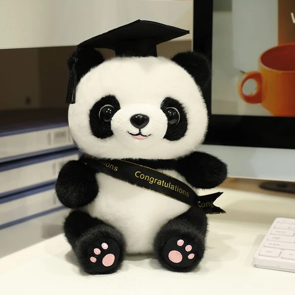 Siyah Kurdeleli Peluş Panda Oyuncak - 25cm