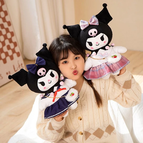 Kuromi Ayakta Peluş Oyuncak 30cm - Pembe JK Seti Elbise