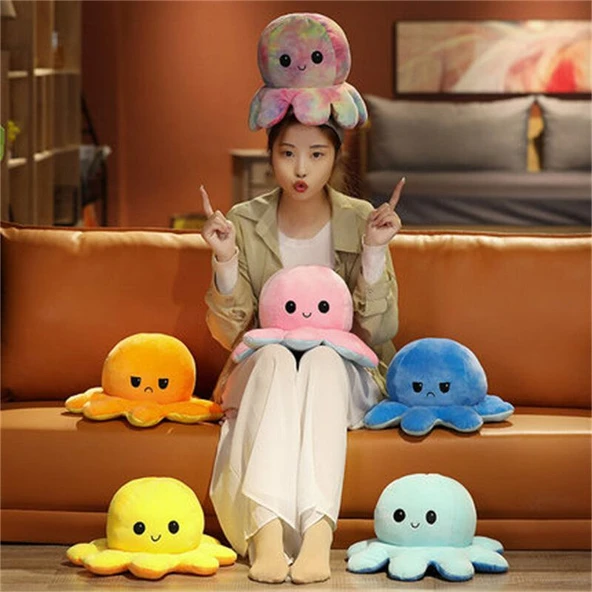Çift Taraflı Ahtapot Peluş Oyuncak - Gökkuşağı - 20cm - 5