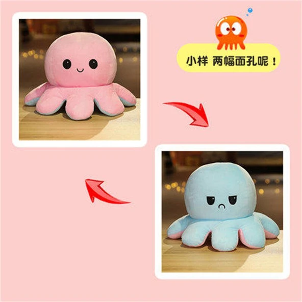 Çift Taraflı Ahtapot Peluş Oyuncak - Gökkuşağı - 20cm - 10