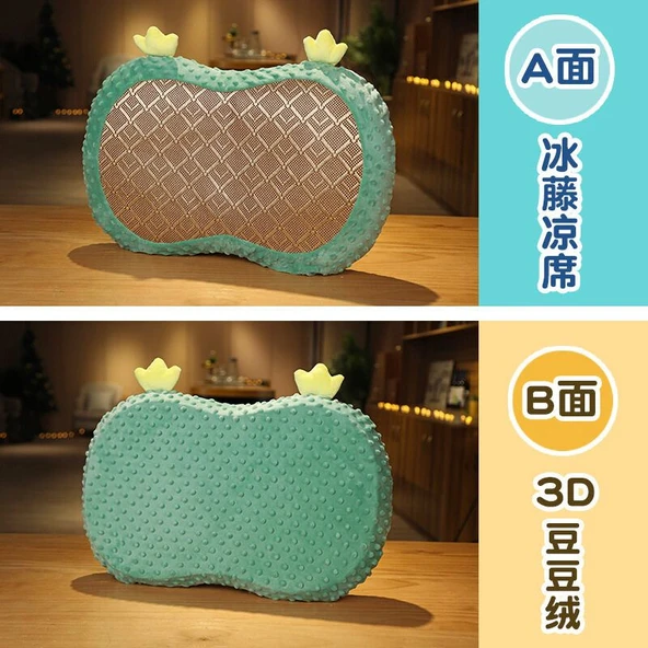Çift Taraflı Rattan Mat Fasulye Kadife Yastık - Pembe Tavşan 35x55cm - 4