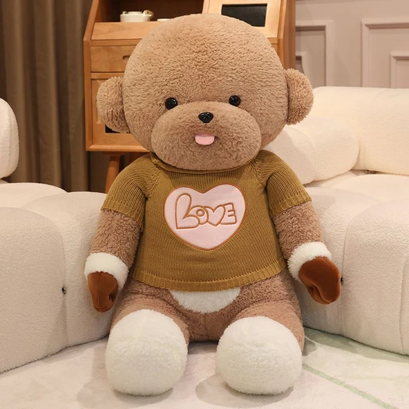 Sevimli Bichon Frise Peluş Oyuncak - Kahverengi, 60cm