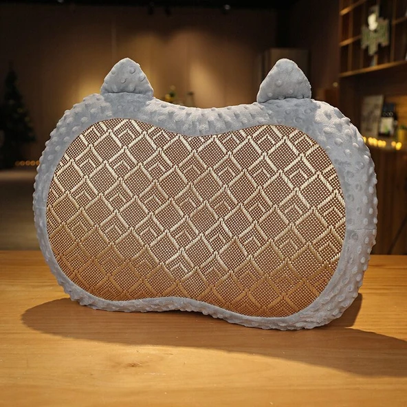 Çift Taraflı Rattan Mat Fasulye Kadife Yastık - Pembe Tavşan 35x55cm - 10