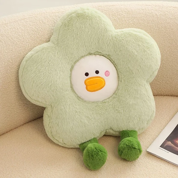 Çiçekli Ördek Peluş Yastık - Yeşil 45cm