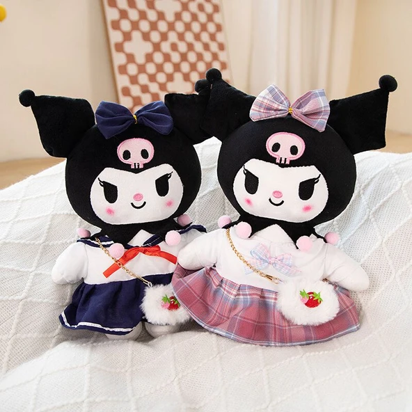 Kuromi Ayakta Peluş Oyuncak 30cm - Pembe JK Seti Elbise - 6