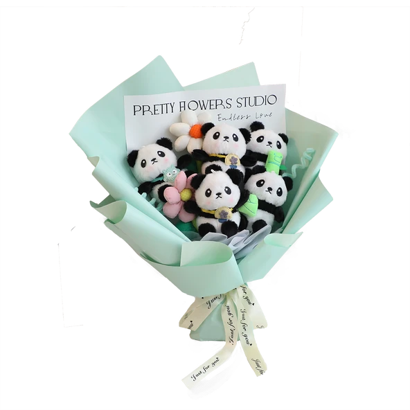 Çift Panda Yuvarlak Chanel Buketi - 30x15cm - 12