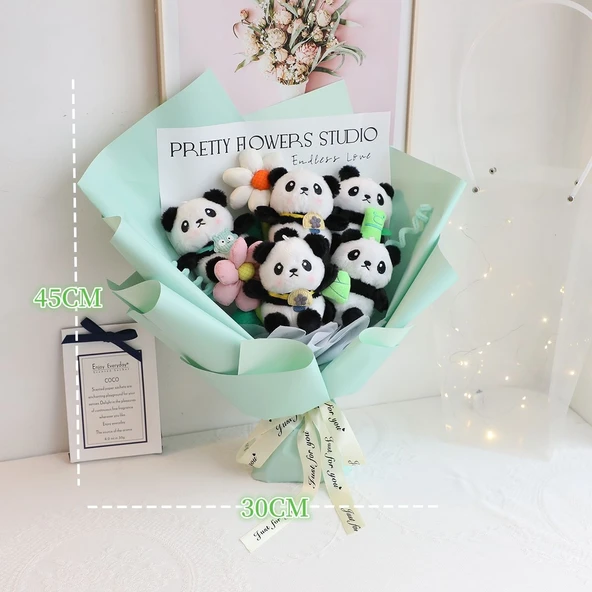 Çift Panda Yuvarlak Chanel Buketi - 30x15cm - 6