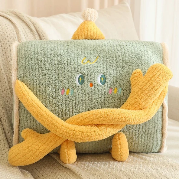 Dopamin Şapkalı Uzun Kollu Oyuncak Bebek Yastık - Yeşil 58x39x25cm