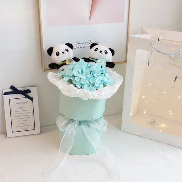 Çift Panda Yuvarlak Chanel Buketi - 30x15cm - 3