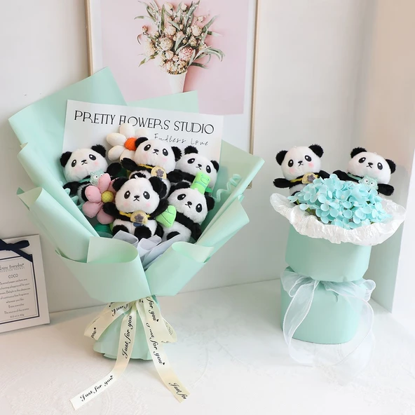 Çift Panda Yuvarlak Chanel Buketi - 30x15cm - 7