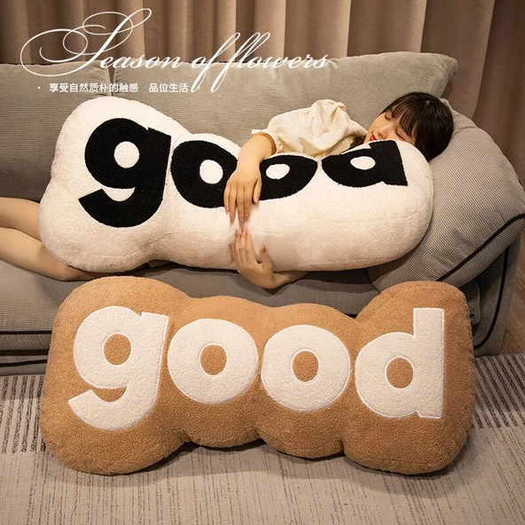 Peluş Yastık Good Yazılı - Beyaz - 65x30cm - 11