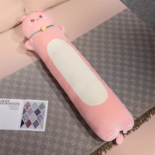 Çizgi Film Hayvan Uzun Yastık Peluş Oyuncak - Domuz 70cm