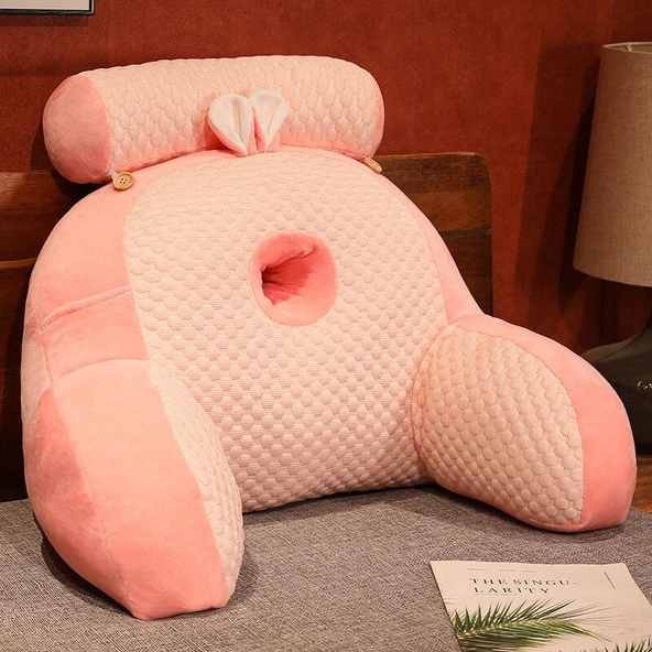 Çizgi Film Buz Fasulye Bel Yastığı Peluş - Pembe Tavşan 45x65cm