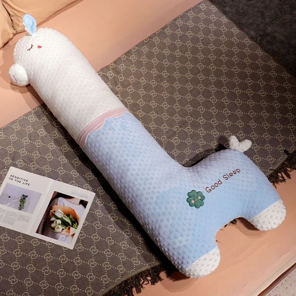 Sevimli Alpaka Uzun Peluş Yastık - Mavi - 130cm