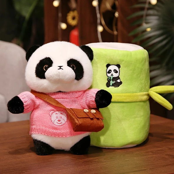 Kazaklı Panda Peluş Oyuncak - Pembe Ayı Kafalı Kazaklı - Tek Boyut
