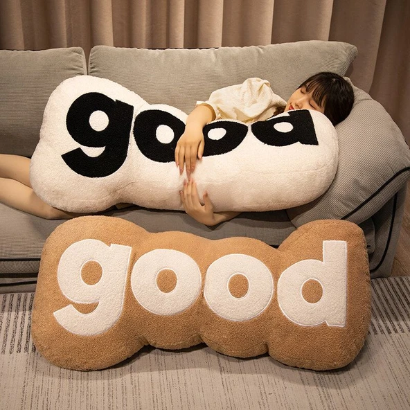 Peluş Yastık Good Yazılı - Sarı - 65x30cm - 8