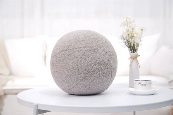 Çok Fonksiyonlu Yuvarlak Top Peluş Yastık - Süt Beyaz ve Mocha - 30cm - 12