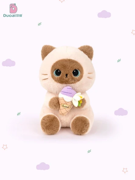 Siyam Kedisi Peluş Oyuncak Bebek - Dondurma Model 30cm