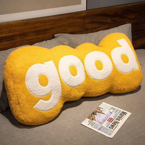 Peluş Yastık Good Yazılı - Sarı - 65x30cm